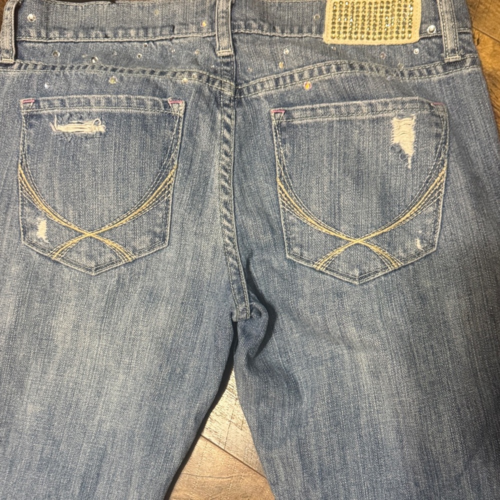 PINK Victoria’s Secret Distressed Cropped Skinny Jeans · Light Blue· Rhinestones - Picture 6 of 6